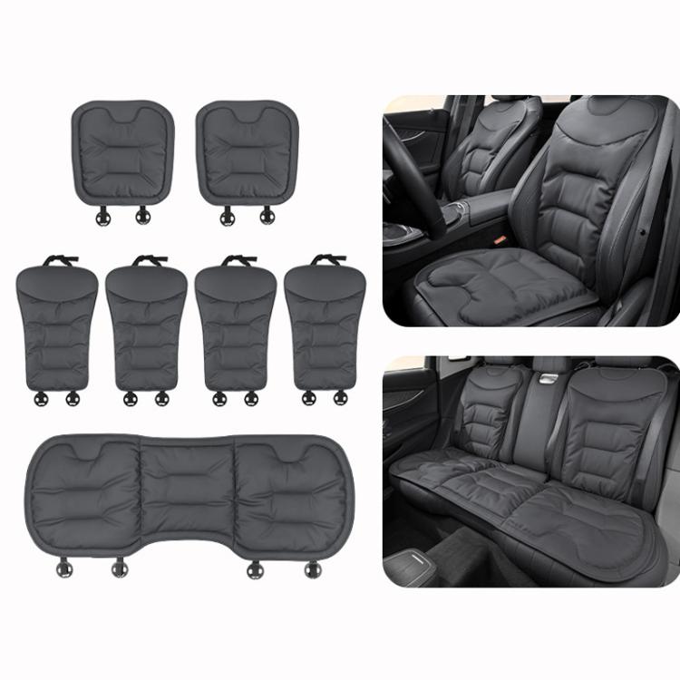 Car seat cushion set with multiple pieces, dark gray quilted pads and non-slip bases