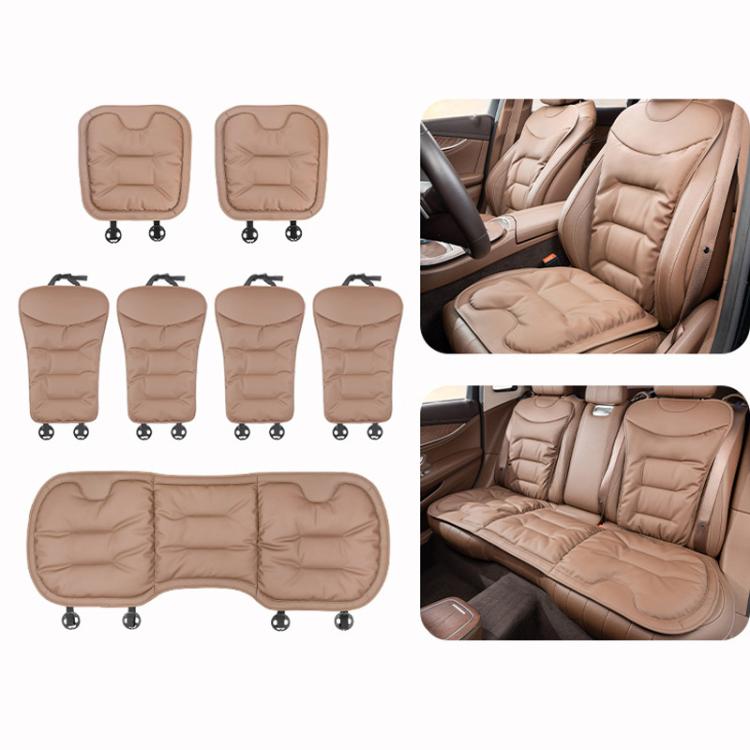 Car seat cushion set with multiple pieces, beige quilted pads with non-slip backing