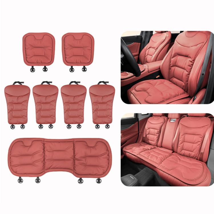 Car seat cushion set with multiple pieces, red quilted pads and non-slip bases