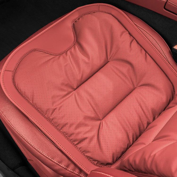Thick quilted car seat cushion, red with perforated texture and stitched bolstered edges