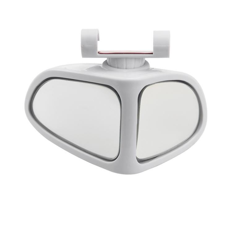 White 360-degree blind spot assist mirror with dual-oval wide-angle reflectors