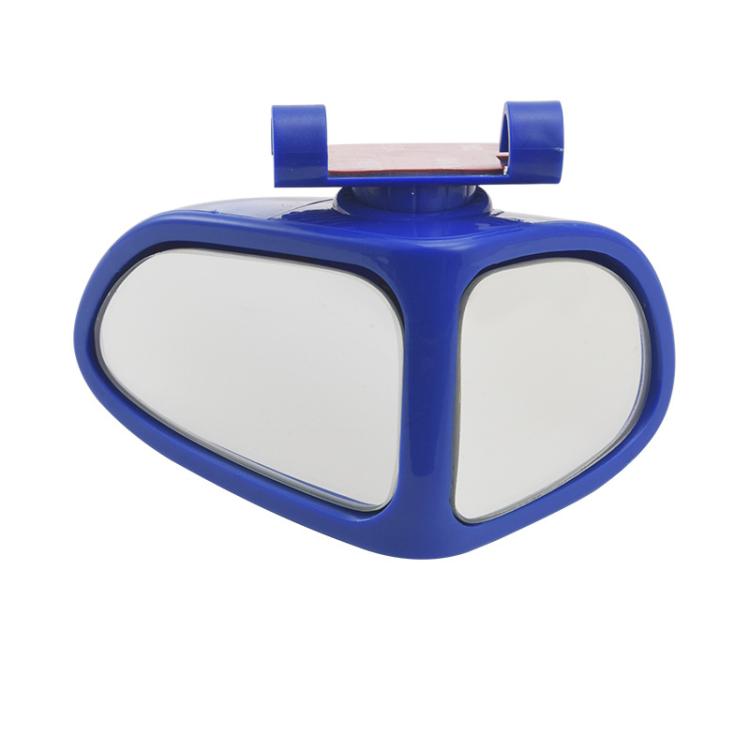 Blue 360-degree blind spot assist mirror with dual-oval wide-angle reflectors