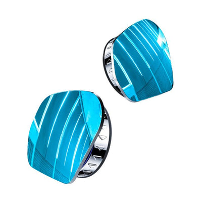 Suction cup blind spot assist mirror with teal reflective lens and black backing