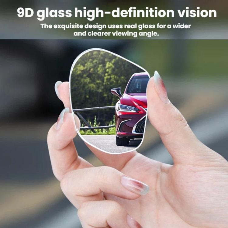 9D glass blind spot assist mirror held in hands with clear reflective lens