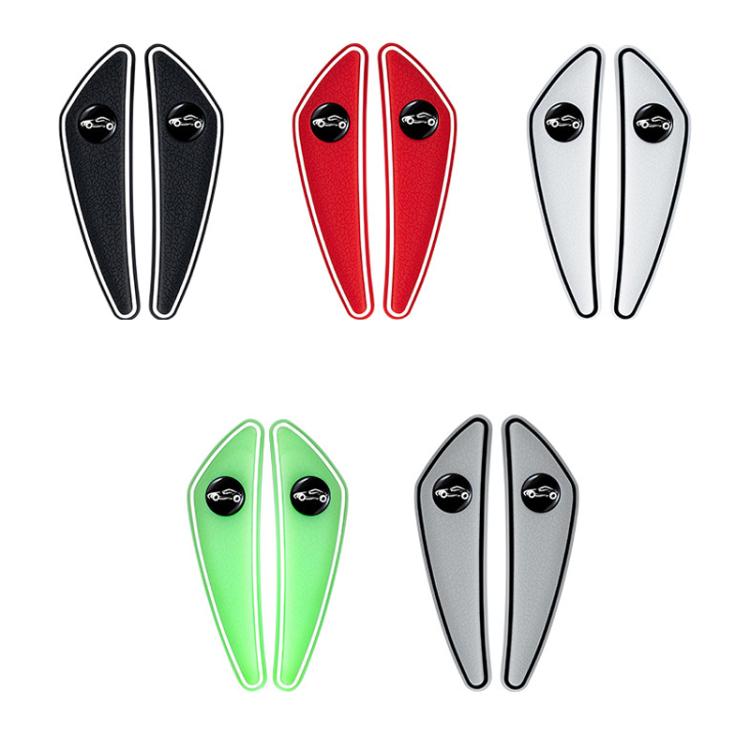 Set of four car door corner anti-scratch mirror protectors in black, red, white, and green