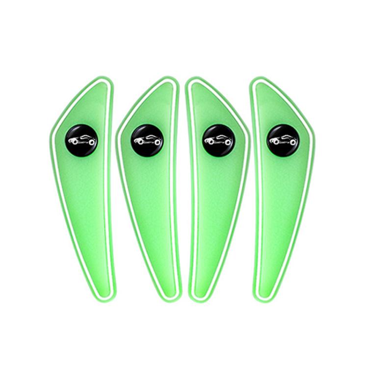 Set of four luminous green car door corner anti-scratch mirror protectors, curved edge