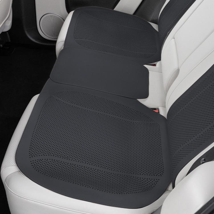Black rear car seat cushion set with perforated breathable seat and backrest covers.