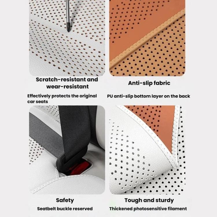White perforated car seat cover with anti-slip backing and scratch-resistant wear layer