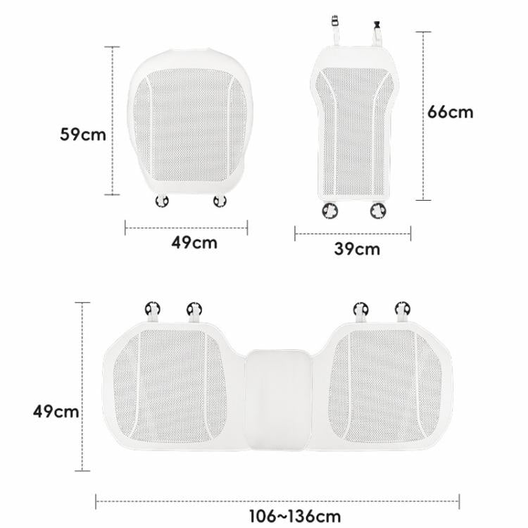 White perforated car seat cover set size guide for front and rear cushions
