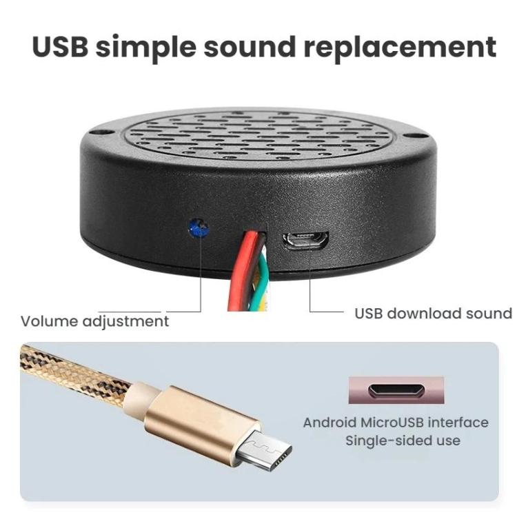 Compact speaker module with USB port, volume adjustment, and red/green cable