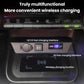 In-car wireless charger module with digital display, QC3.0/PD controls, and phone charging pad