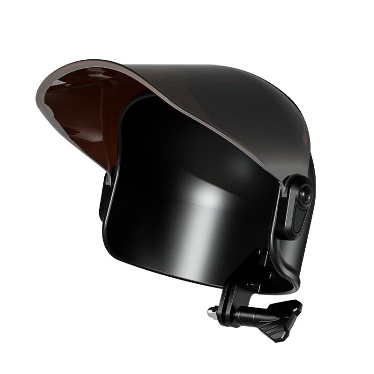 Black bike phone mount with dark sun visor and helmet-style bracket