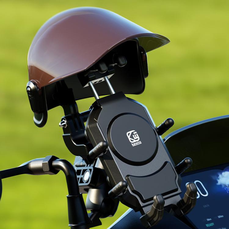Black sun-visor phone mount with circular clamp and helmet base for bikes