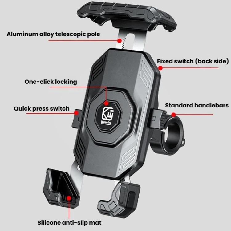 Universal quick-lock motorcycle phone mount with telescopic arm and anti-slip mat