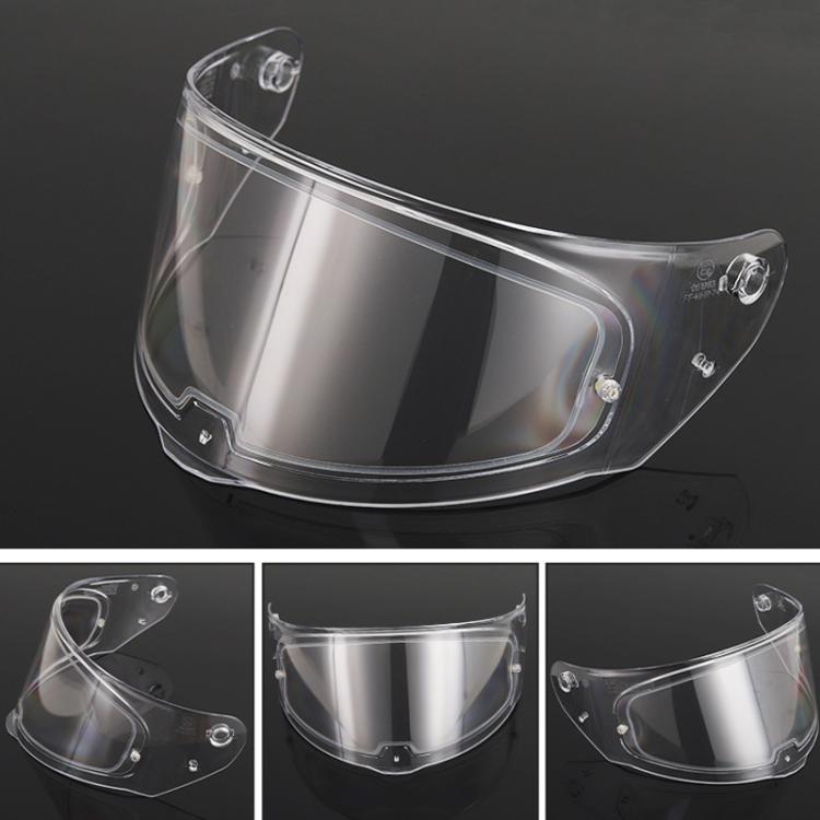 Clear motorcycle helmet visor with anti-fog film layer visible on the lens