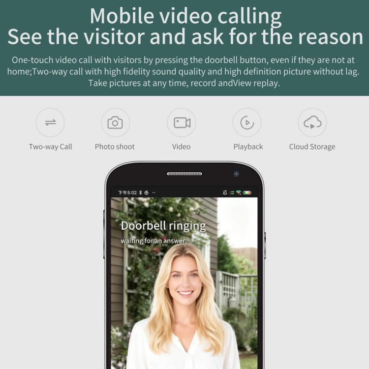 WiFi video doorbell intercom two-way calling shown on smartphone display