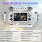 White handheld game console with 4.3-inch screen and top ports, side grips visible