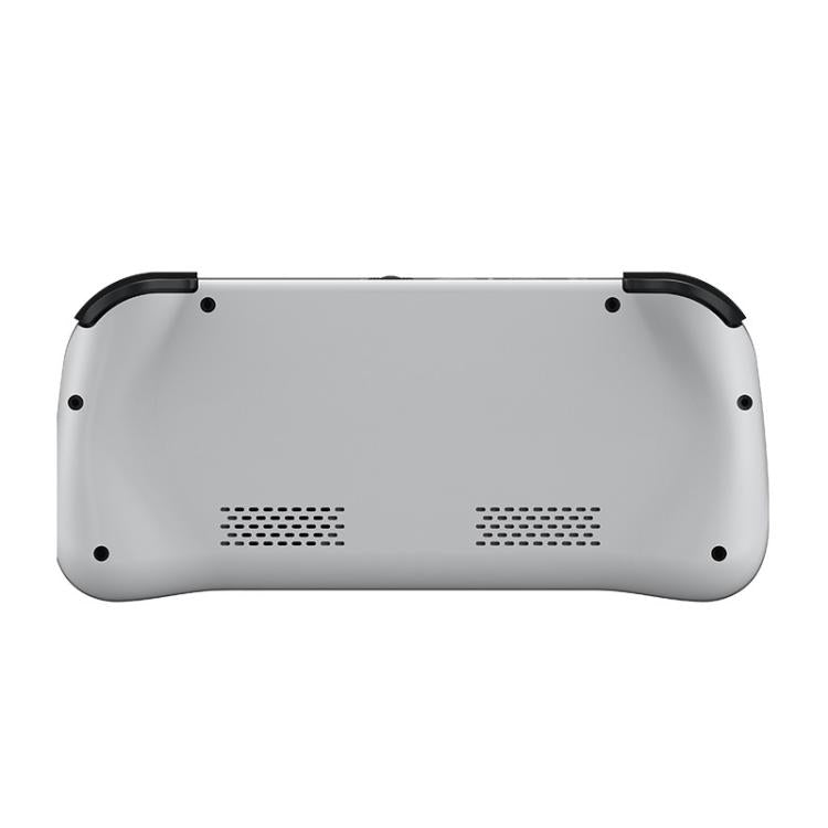 White handheld game console underside with ventilation vents and bumper grips