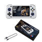 White handheld game console with 4.3-inch screen, controls, and USB charging cable