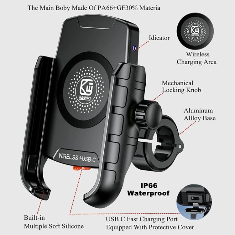 Black wireless charging phone mount with circular charging area and mechanical locking knob