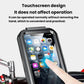 Black waterproof phone case mount with clear touchscreen window and springy front shell