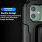 Black waterproof phone case mount close-up with secure buckle lock and camera cutouts