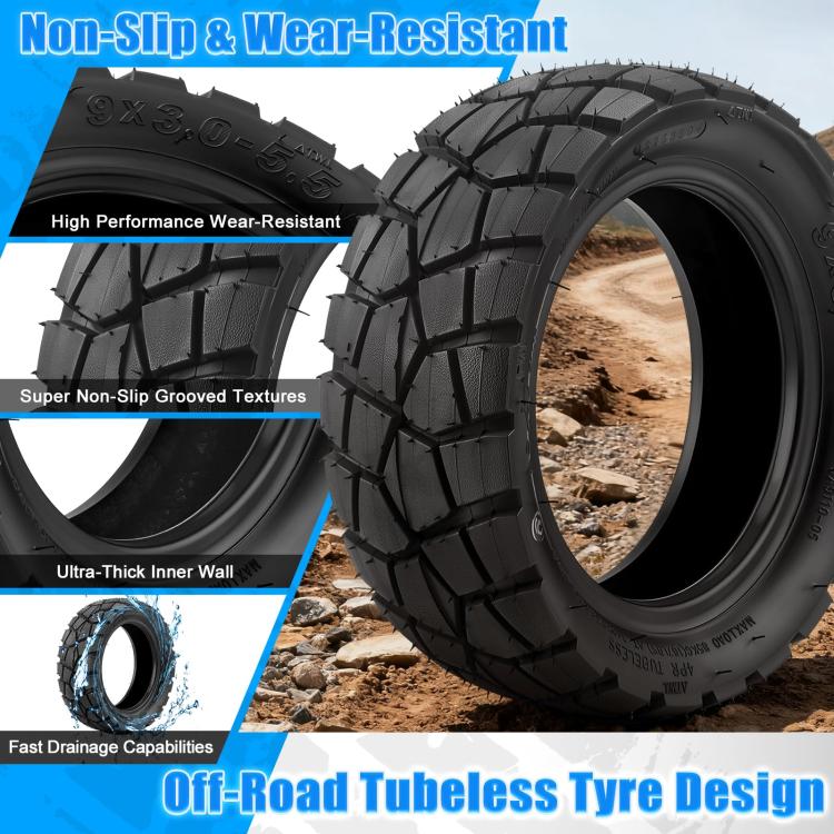 Black tubeless off-road tire with aggressive tread grooves and thick inner wall