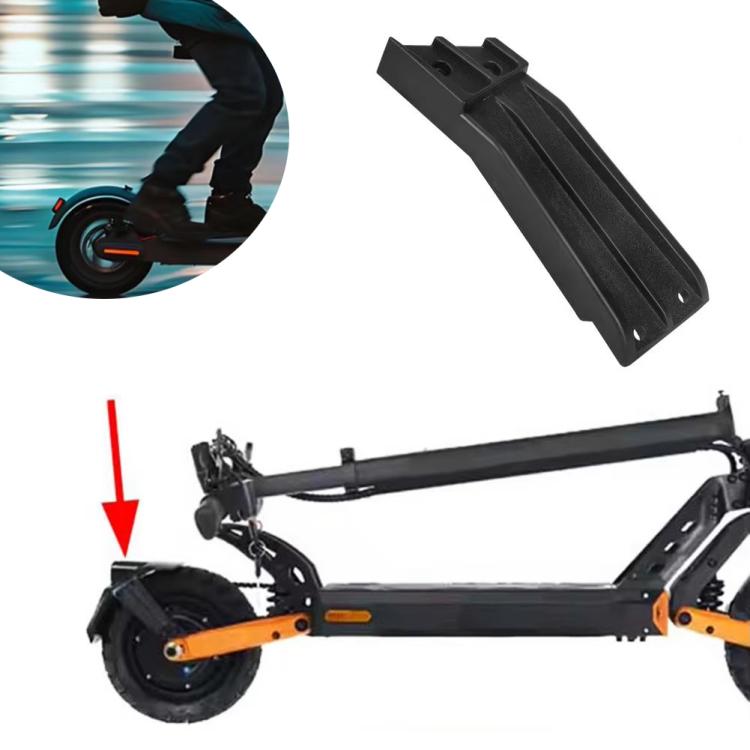 Electric scooter mudguard mount installed on scooter frame, black bracket