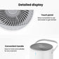 Air purifier top grille with touch panel controls and curved carrying handle
