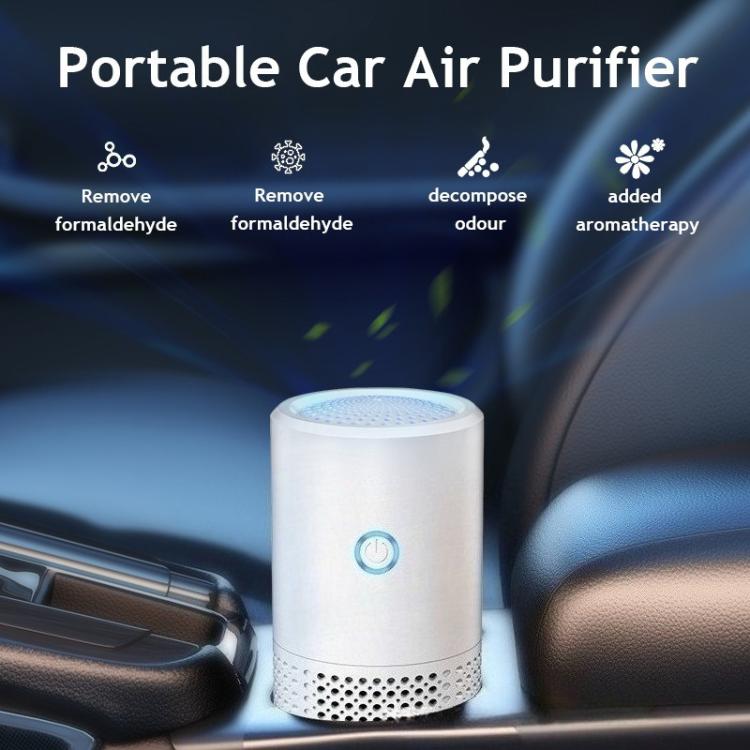 Portable car air purifier with top filter grille and indicator light