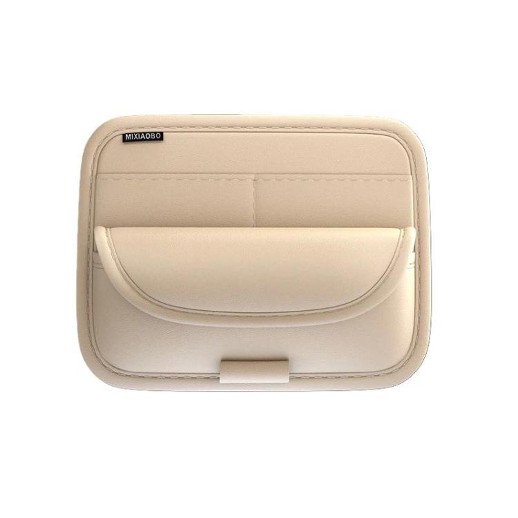 Beige car sun visor organizer with front flip compartment for glasses and cards