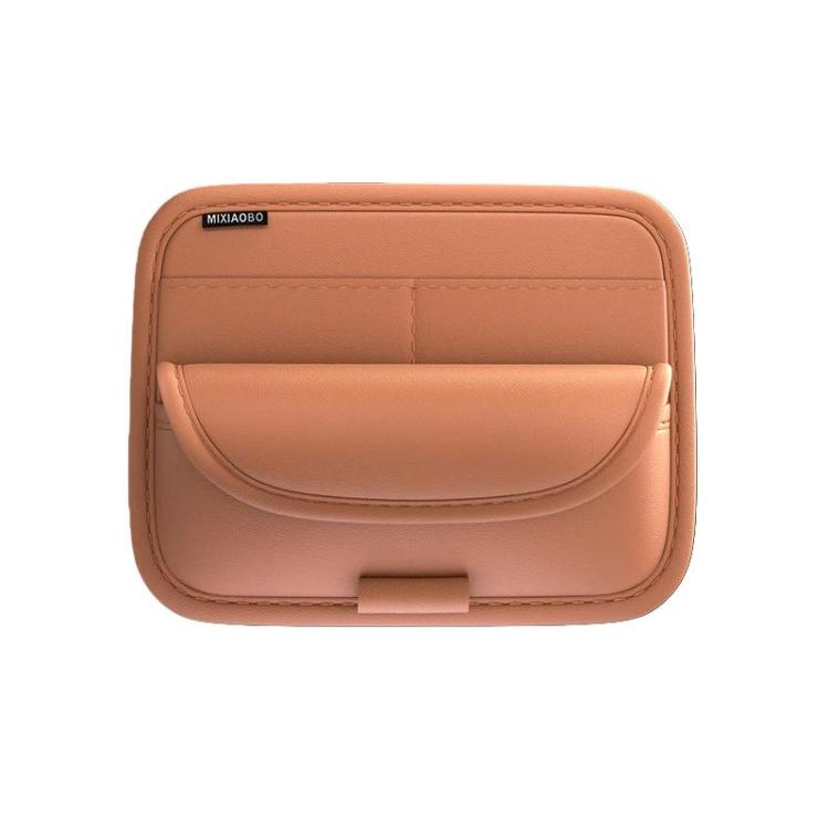 Orange car sun visor organizer with front flip compartment for glasses and cards