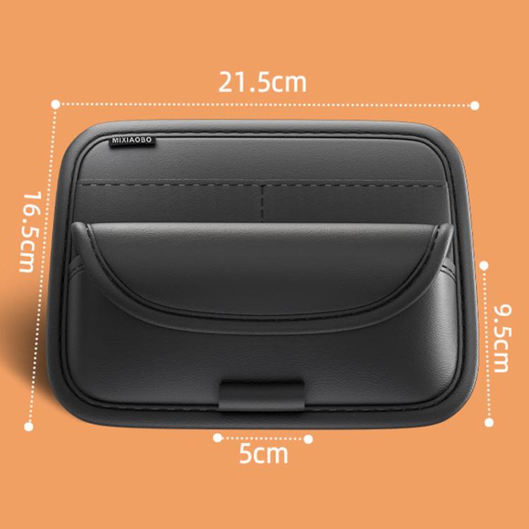 Black sun visor organizer pouch with snap clip and front zip pocket