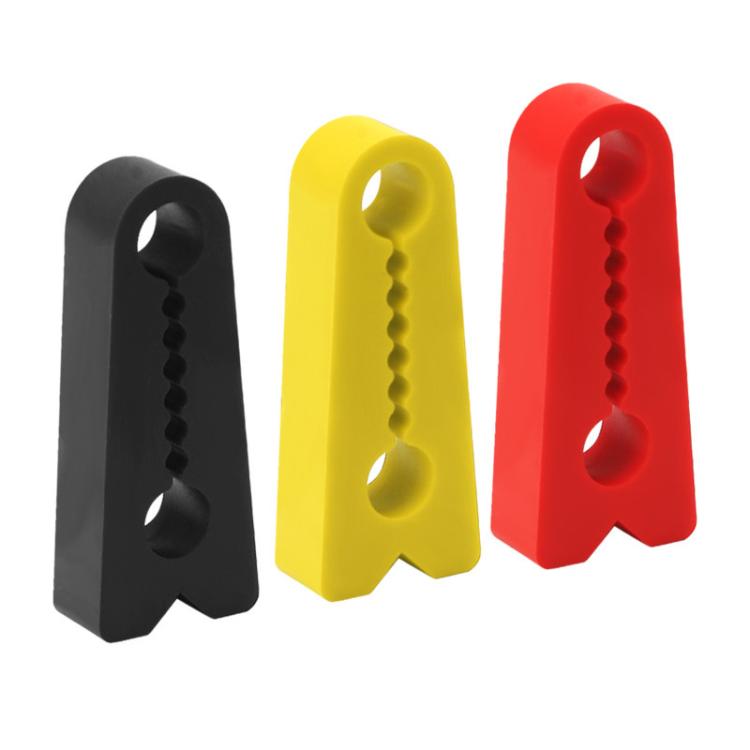 Silicone door lock buffer pads in black, yellow, and red, ridged anti-collision shape