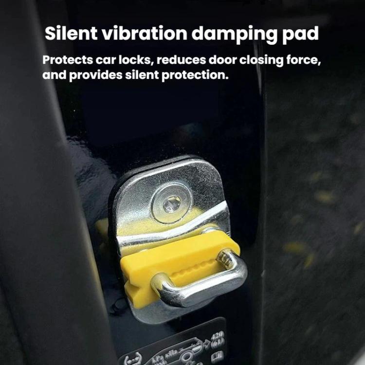 Yellow silicone door lock buffer pad on car door latch for shock absorption