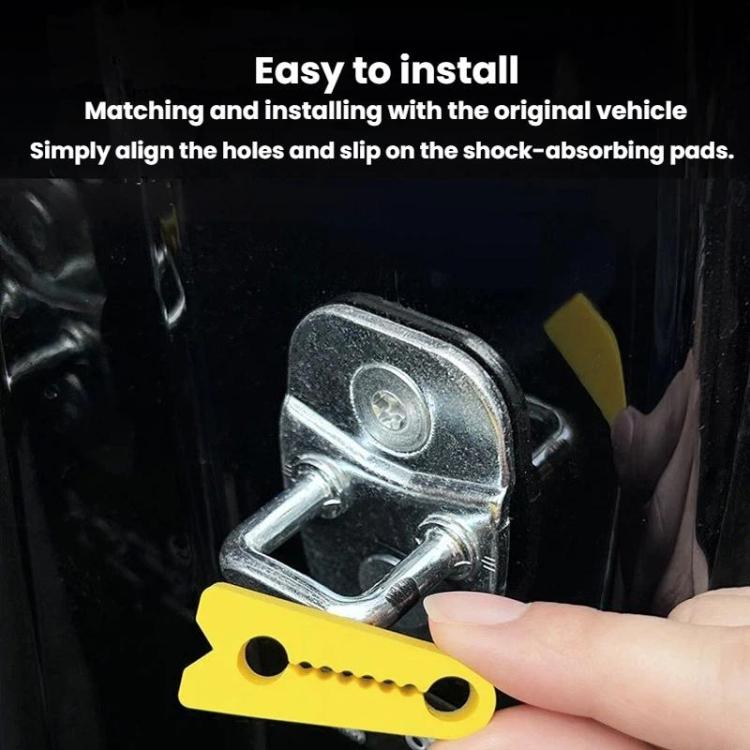 Yellow silicone door lock buffer pad being installed on a car door latch