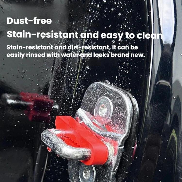 Red silicone door lock buffer pad on car latch, anti-collision noise reducer