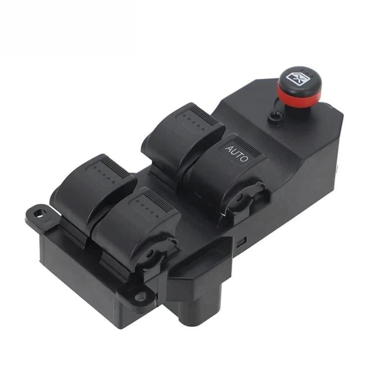 Black window lift master switch with four power window buttons and red cap