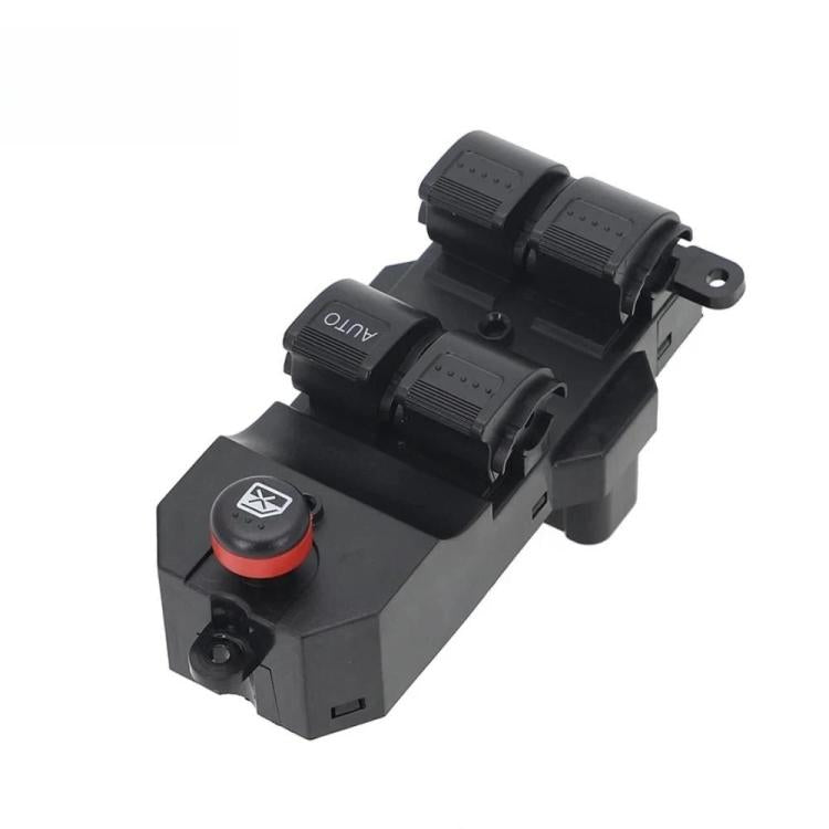 Black window lift switch module with four rocker buttons and red indicator cap