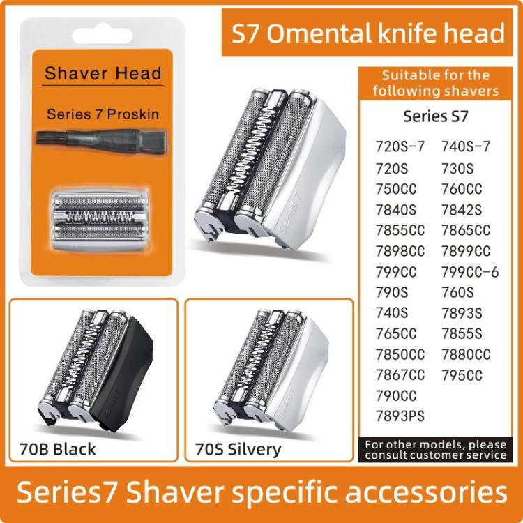 Replacement shaver head accessory card showing black and silver blade heads