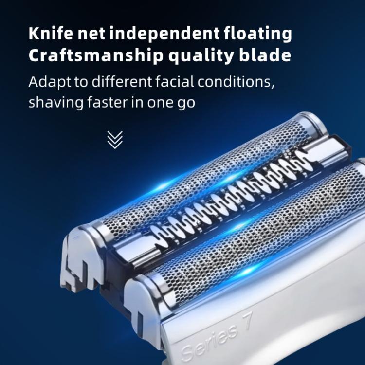 Replacement shaver head blade cartridge, close-up of foil and cutter units