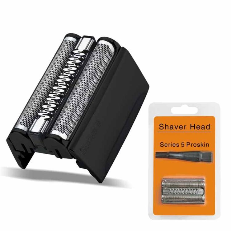 Replacement shaver head with dark housing and silver foil blades, Braun Series 5 compatible