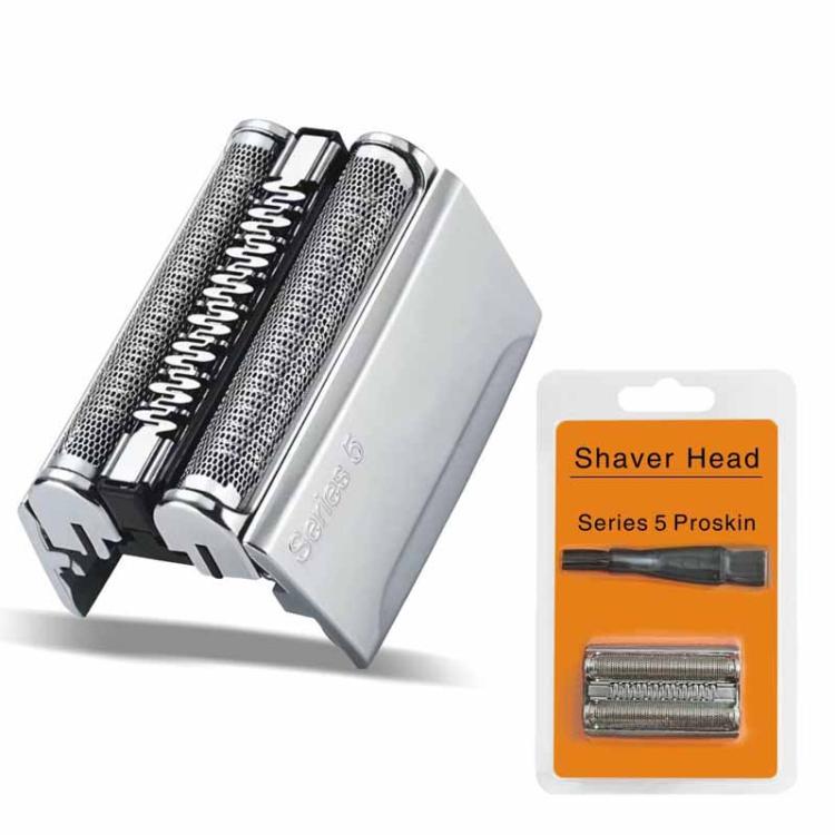 Replacement shaver head with silver housing and silver foil blades, Braun Series 5 compatible