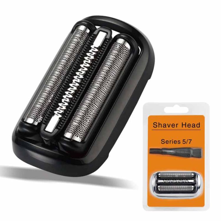 Replacement shaver head with dual foil blades, in retail packaging