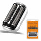 Replacement shaver head with dual foil blades, shown with retail package