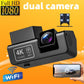 Screenless dual-camera dash recorder with front unit and rear camera