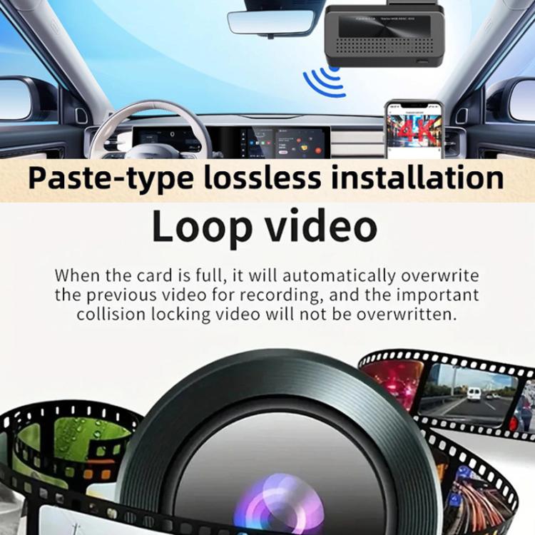 Installed screenless dash camera with interior screen and rear camera