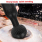 Black spherical spiked grinding head contacting wood surface for sanding