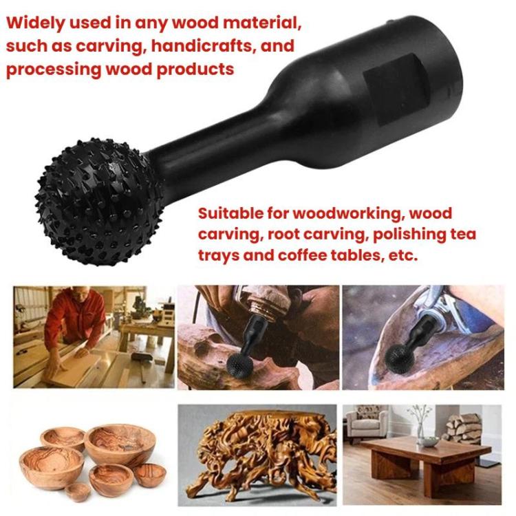 Black spherical spiked sanding/grinding head with straight shank for wood carving