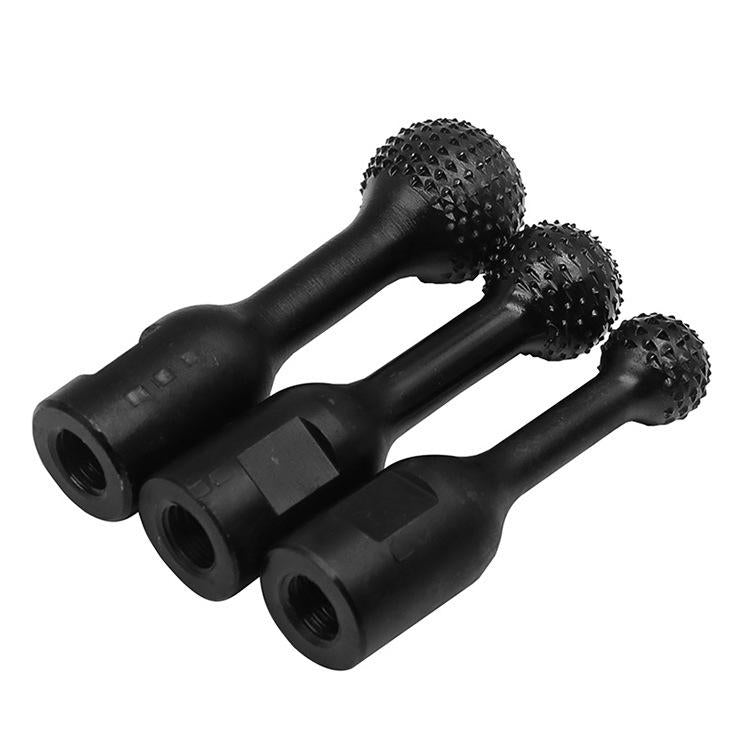 Three black spherical spiked grinding heads with different handle lengths and mounts